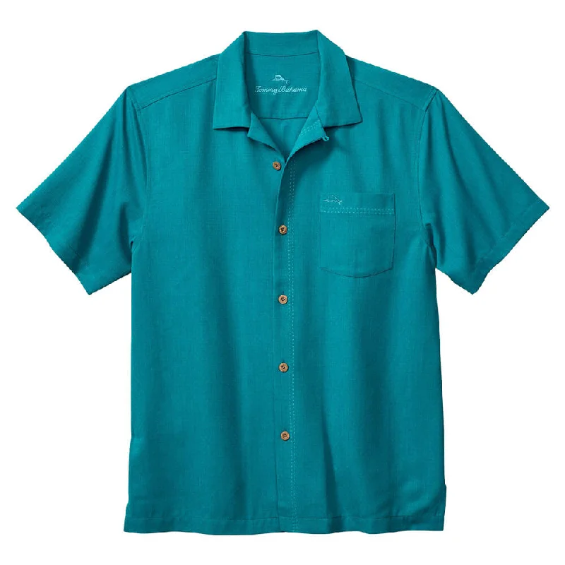 men's cotton-blend shirts -Tommy Bahama Big & Tall Coastal Breeze Check Camp Shirt - Shipwreck