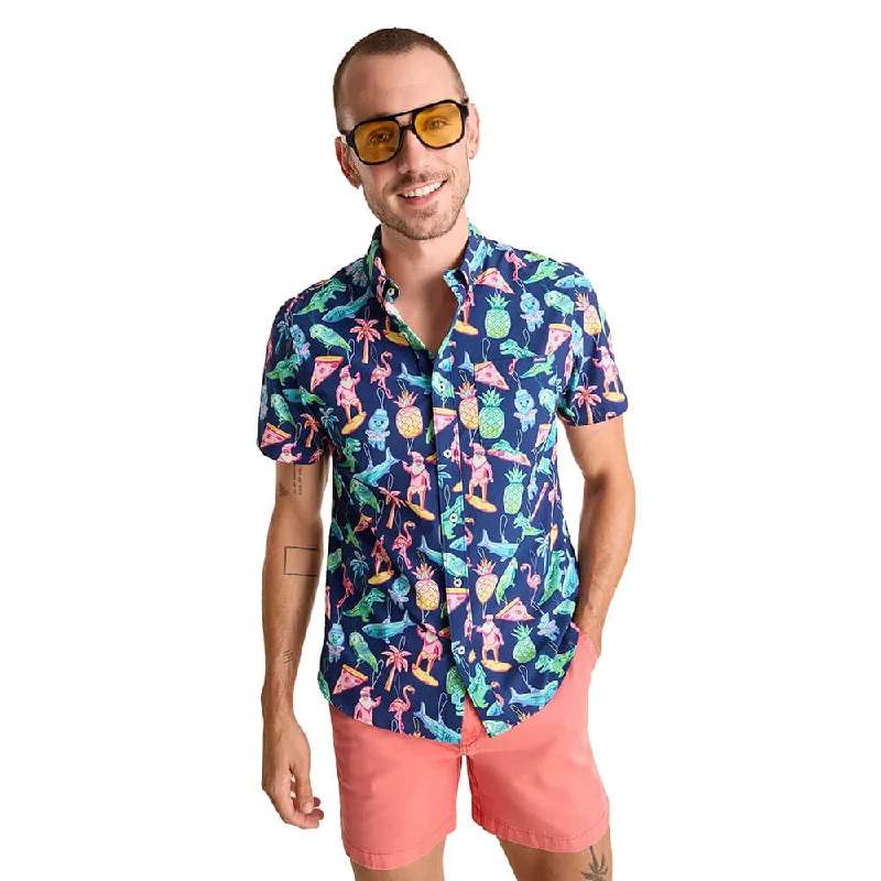 men's breathable button-up shirts -Chubbies The Holidoozy Short Sleeve Sport Shirt - Navy