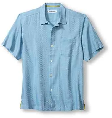 men's stylish office shirts -Tommy Bahama IslandZone Coconut Point Prismatic Check Camp Shirt - Greek Harbor