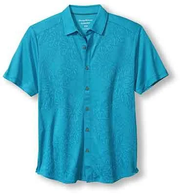 men's dress shirts -Tommy Bahama Palm Coast Cascade Vines Camp Shirt - Vacation Blue