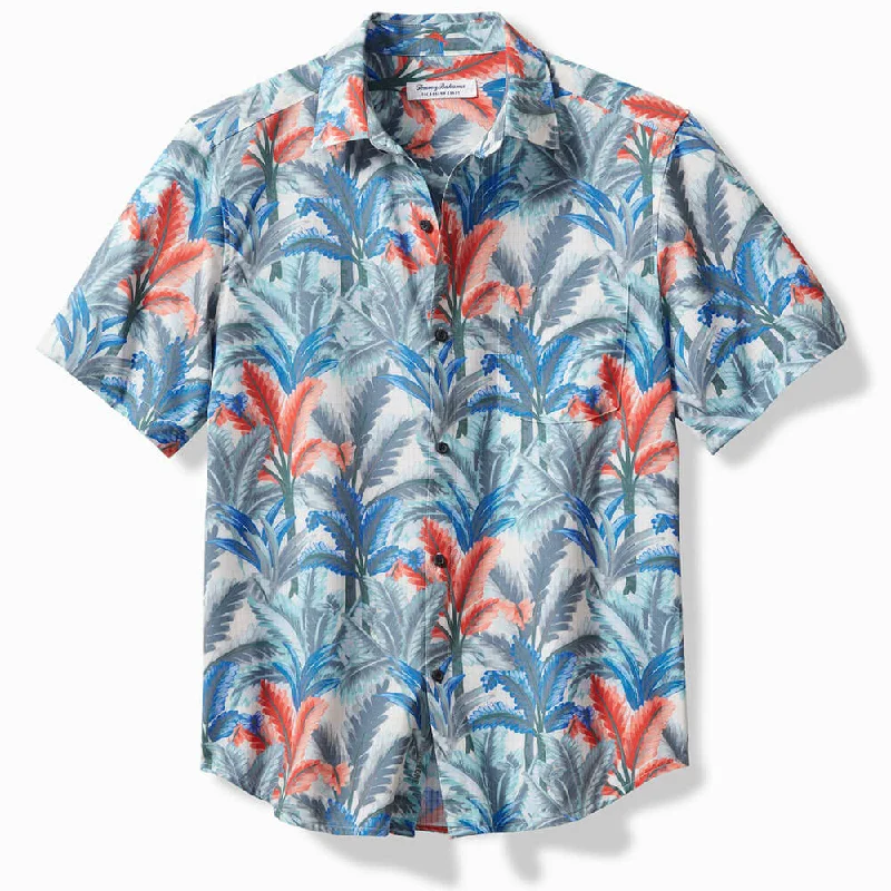 men's designer shirts -Tommy Bahama Bahama Coast Villa Palms Camp Shirt - Marble Cream