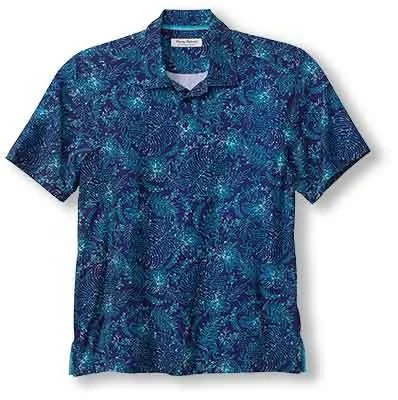 men's smart casual shirts -Tommy Bahama IslandZone Bahama Coast Azul Burst Camp Shirt - Bering Blue