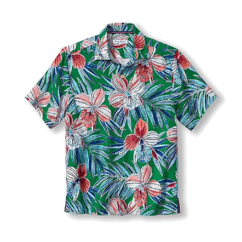 men's trendy shirts for men -Tommy Bahama IslandZone Iris Oasis Camp Shirt - Emerald Grass