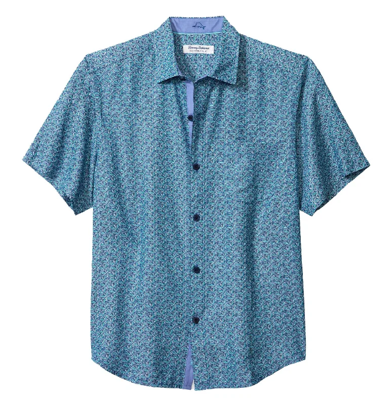 men's short-sleeve casual shirts -Tommy Bahama IslandZone Coconut Point Beachcomber Geo Camp Shirt - Blue Note