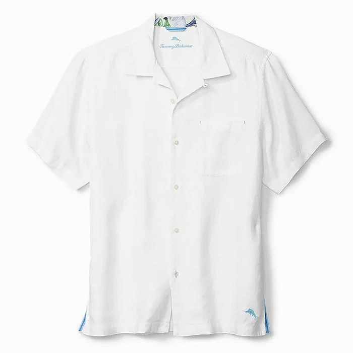 men's comfortable work shirts -Tommy Bahama Sea Glass Linen Short Sleeve Camp Shirt - White*