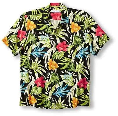 men's slim-fit dress shirts -Tommy Bahama Veracruz Cay Lush Escape Camp Shirt - Black