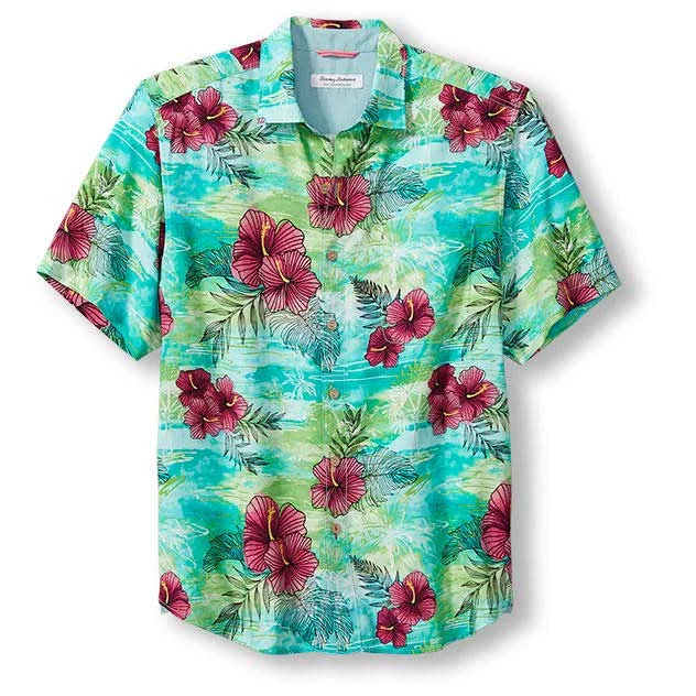 men's high-quality shirts -Tommy Bahama Veracruz Cay Fresco Blooms Camp Shirt - Spectra Green