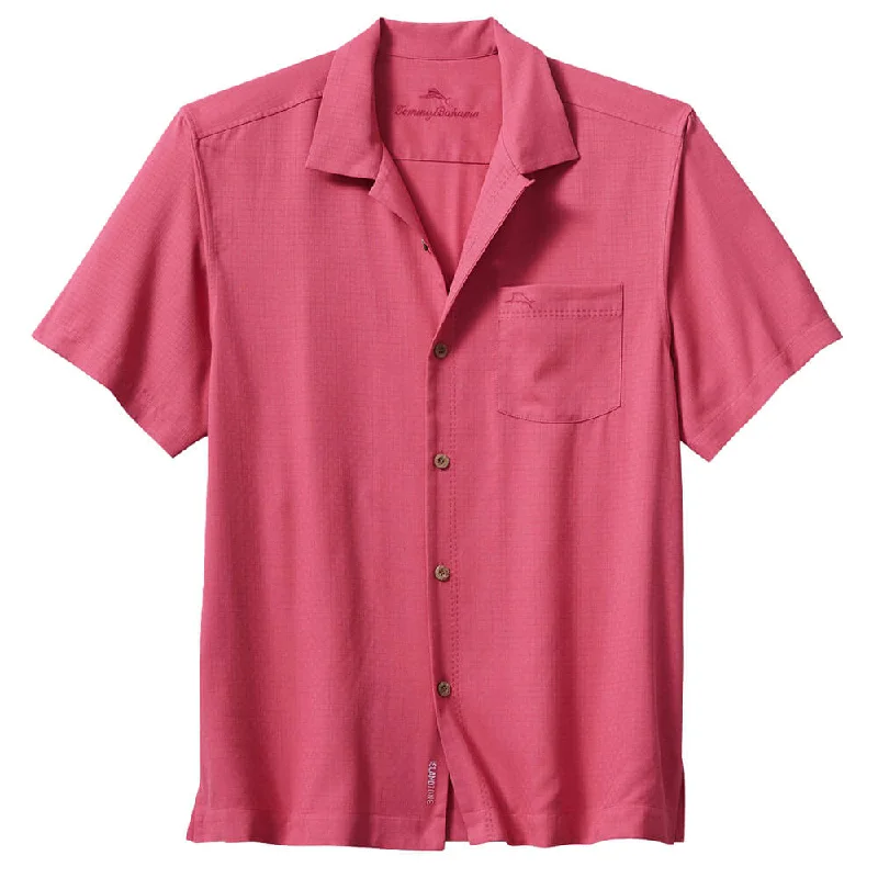 men's slim-fit shirts -Tommy Bahama IslandZone Coastal Breeze Check Camp Shirt - Carmine Pink