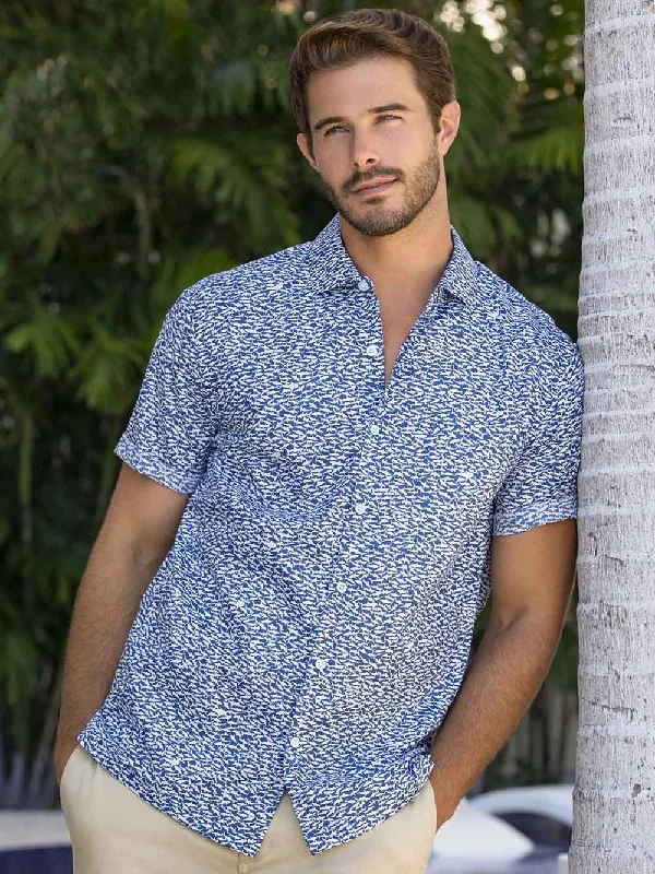 men's dress shirts for formal events -Tori Richard Shark Cotton Lawn Camp Shirt - Marina