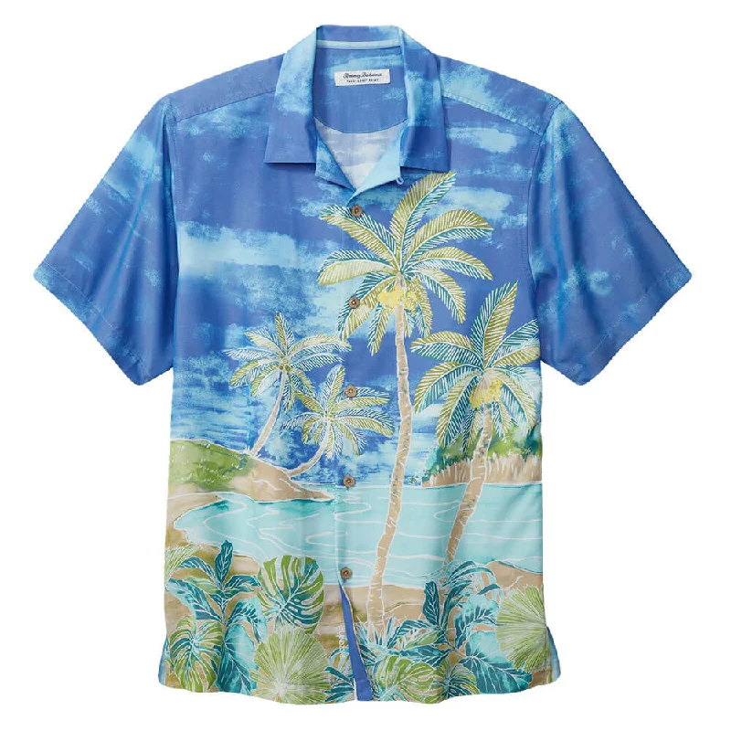 men's comfortable shirts -Tommy Bahama Coconut Point Hidden Oasis Camp Shirt - Summer Aqua