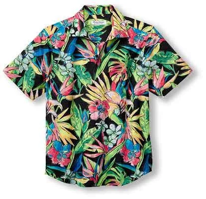 men's relaxed fit shirts -Tommy Bahama IslandZone Bahama IslandZone Coast Jungle Haven Camp Shirt - Black