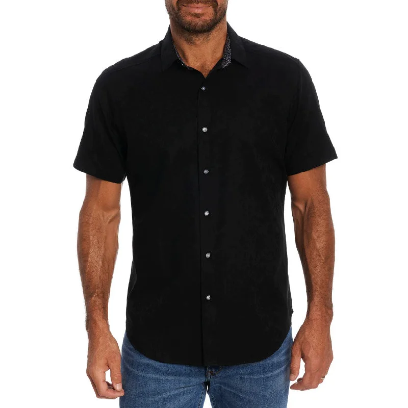 men's dress shirts for work -Robert Graham Highland Short Sleeve Classic Fit Sport Shirt - Black