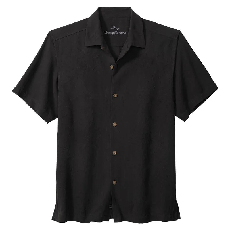 men's casual fit shirts -Tommy Bahama Bali Border Camp Shirt - Black