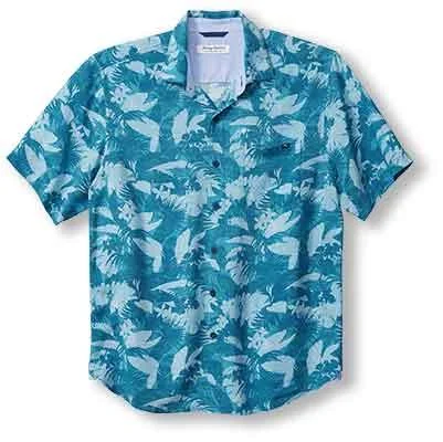 men's cool patterned shirts -Tommy Bahama Veracruz Cay Paradise Camo Camp Shirt - Blue Allure