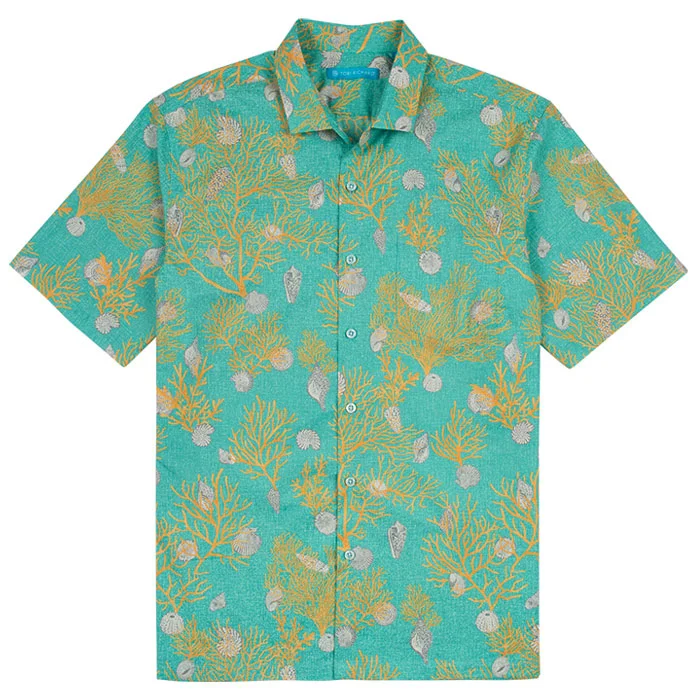 men's high-performance office shirts -Tori Richard Sea Shell Story Cotton Lawn Camp Shirt - Sea Spray