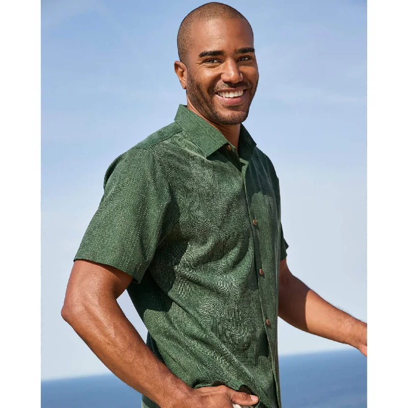 men's fitted button-up shirts -Tommy Bahama Bali Border Camp Shirt - Emerald