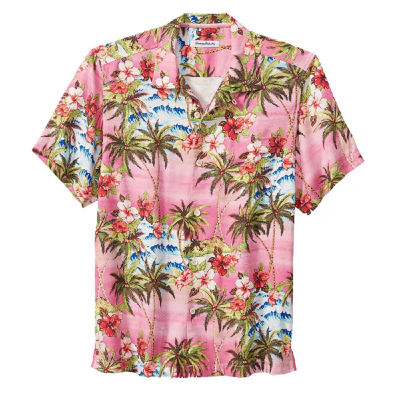 men's patterned button-down shirts -Tommy Bahama Islandzone Isla Palmetta Camp Shirt - Rose Rococo