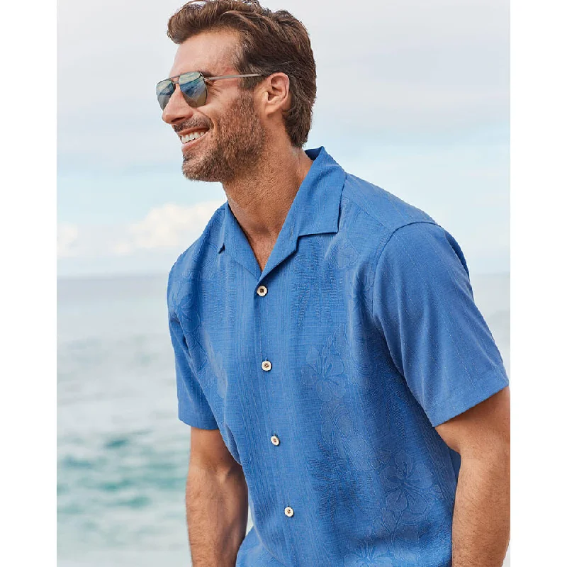 men's lightweight formal shirts -Tommy Bahama Bali Border Camp Shirt - Mountain Bluebell