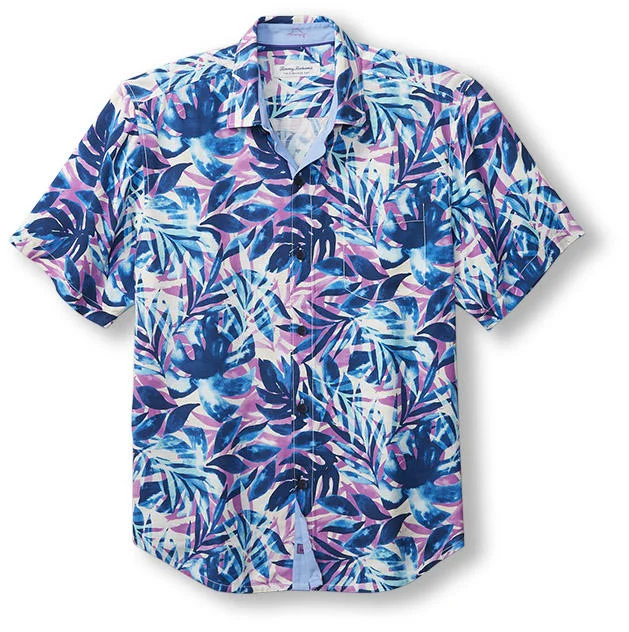 men's modern casual shirts -Tommy Bahama Veracruz Cay Violet Vines Camp Shirt - Pale Hyacinth