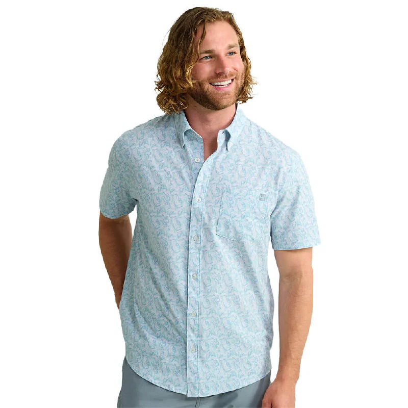 men's luxurious button-up shirts -Huk Kona Print Short Sleeve Sport Shirt - Harbor Mist