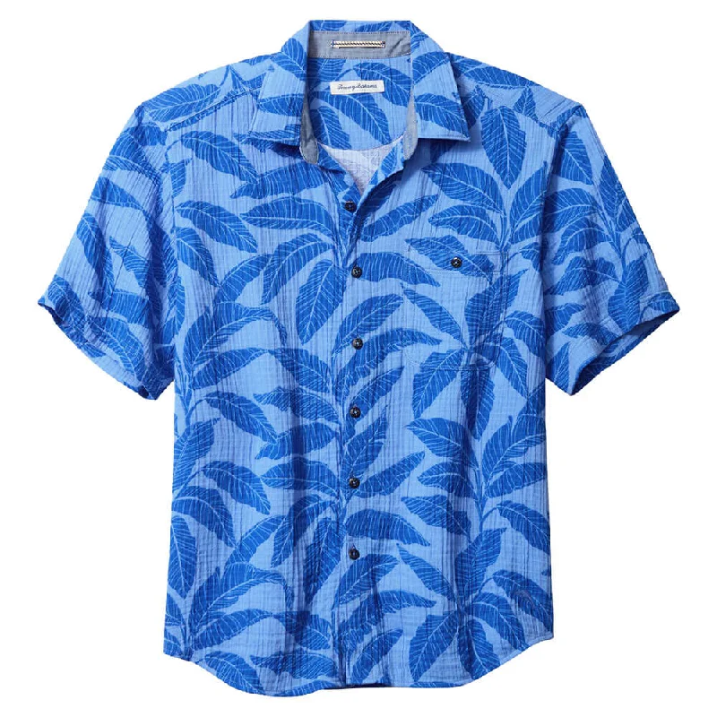 men's checkered shirts -Tommy Bahama Beachside Azul Fronds Camp Shirt - Blue Muscari