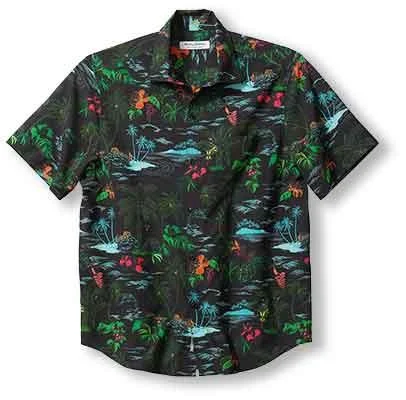 men's formal shirts -Tommy Bahama Big & Tall Bahama Coast Neon Shores Camp Shirt - Black