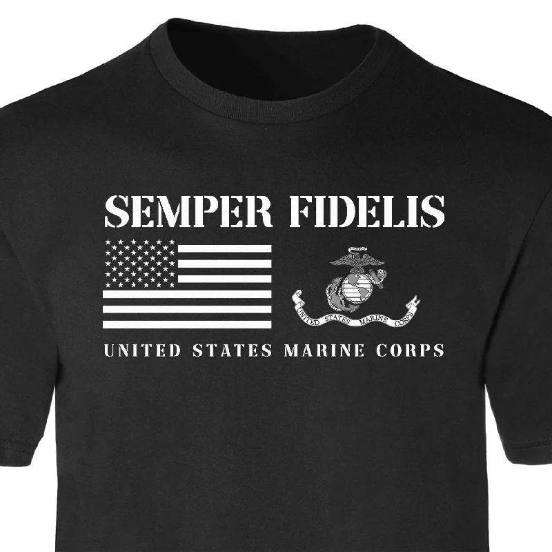 men's casual summer t-shirts -Semper Fidelis USA Flag USMC Flag T-shirt