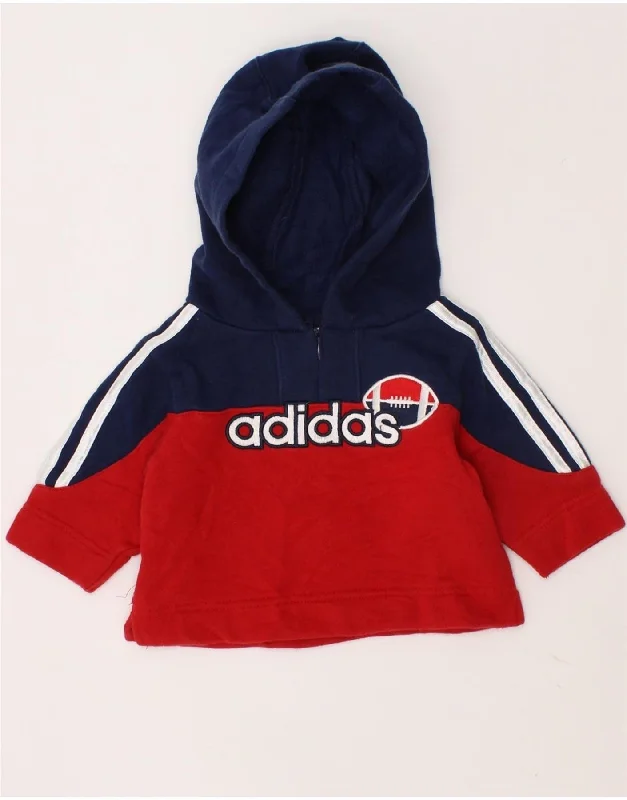 men's hoodie sweatshirt -ADIDAS Baby Boys Graphic Hoodie Jumper 0-3 Months Red Colourblock Cotton