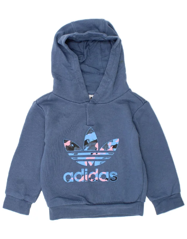 men's lightweight fleece hoodies -ADIDAS Baby Girls Graphic Hoodie Jumper 9-12 Months Blue Cotton