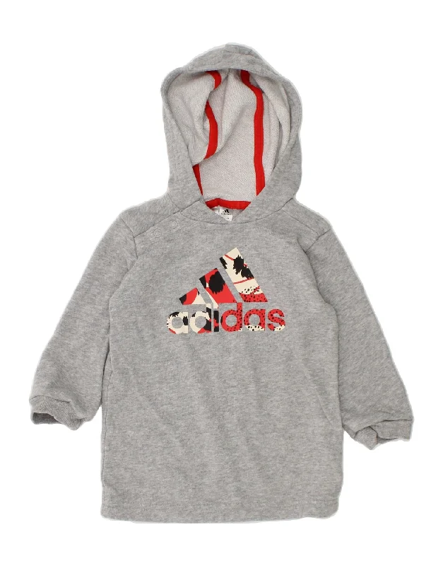 men's fleece zip-up hoodies -ADIDAS Baby Girls Graphic Hoodie Jumper 9-12 Months Grey Cotton