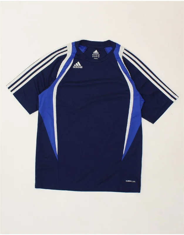 men's casual printed t-shirts -ADIDAS Boys Clima 365 T-Shirt Top 15-16 Years Navy Blue Colourblock