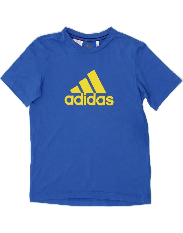 men's logo t-shirts -ADIDAS Boys Climalite Graphic T-Shirt Top 11-12 Years Blue Cotton