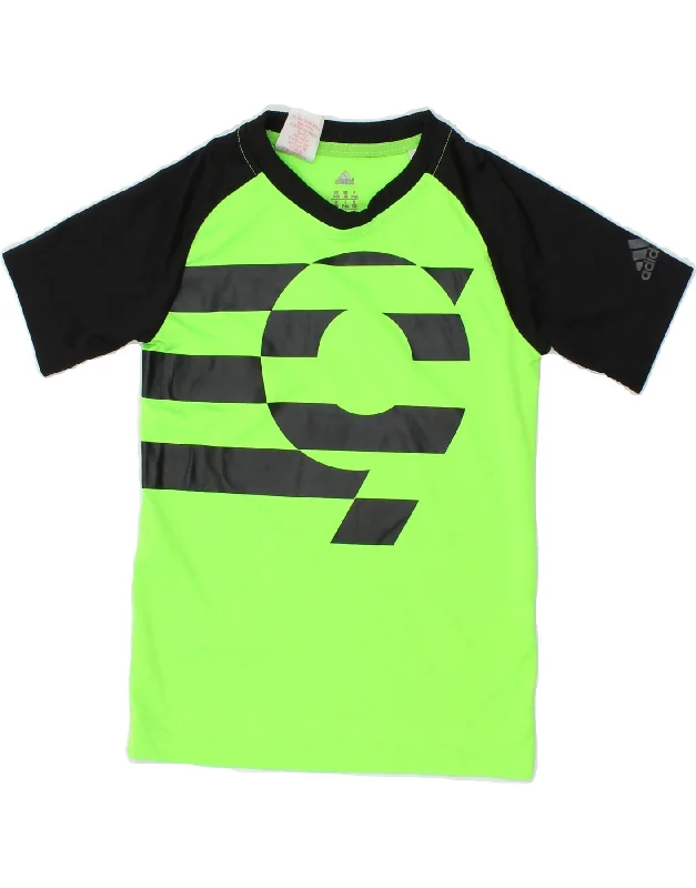 men's fitted t-shirts -ADIDAS Boys Climalite Graphic T-Shirt Top 7-8 Years Green Colourblock