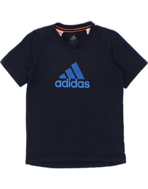 men's stylish printed tees -ADIDAS Boys Climalite Graphic T-Shirt Top 7-8 Years Navy Blue Cotton