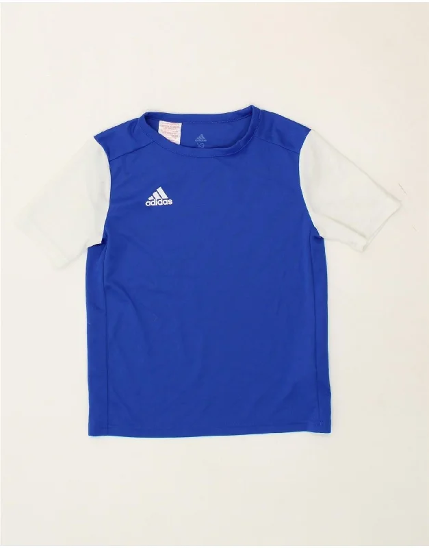 men's graphic print t-shirts -ADIDAS Boys Climalite T-Shirt Top 9-10 Years Small Blue Colourblock