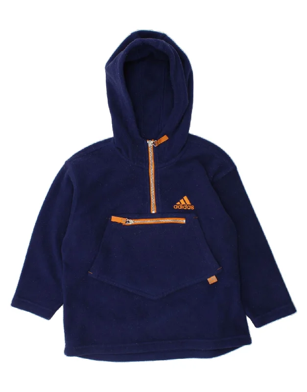 stylish men's sweatshirts -ADIDAS Boys Fleece Zip Neck Hoodie Jumper 5-6 Years Small Navy Blue