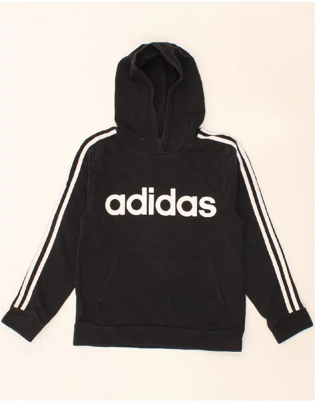 men's hoodie jackets -ADIDAS Boys Graphic Hoodie Jumper 10-11 Years Medium Black Cotton