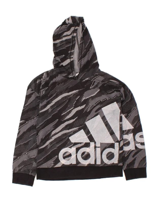 men's performance hoodies -ADIDAS Boys Graphic Hoodie Jumper 10-11 Years Medium Grey Camouflage