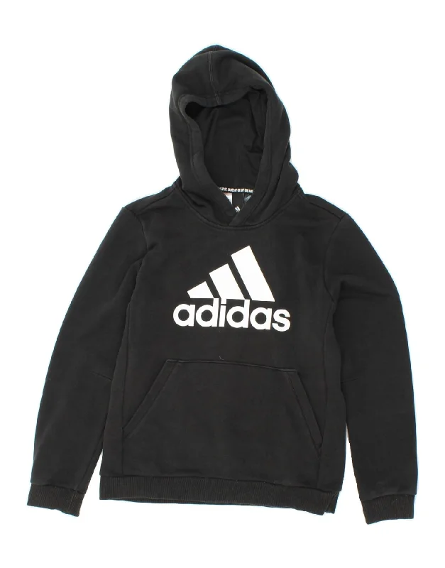 men's oversized sweatshirts for cold weather -ADIDAS Boys Graphic Hoodie Jumper 11-12 Years  Black Cotton