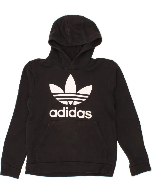 men's hoodies with bold prints -ADIDAS Boys Graphic Hoodie Jumper 11-12 Years Black Cotton