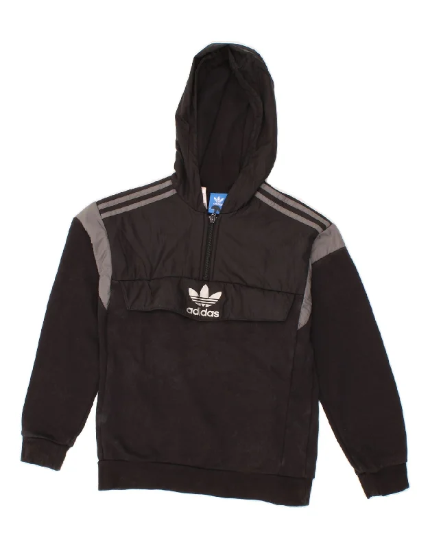 men's winter sweatshirts -ADIDAS Boys Graphic Hoodie Jumper 11-12 Years Black Cotton