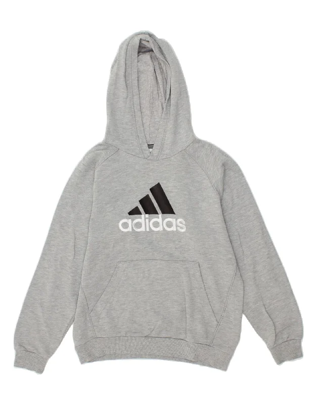 men's zip-up hoodies -ADIDAS Boys Graphic Hoodie Jumper 11-12 Years Grey Cotton