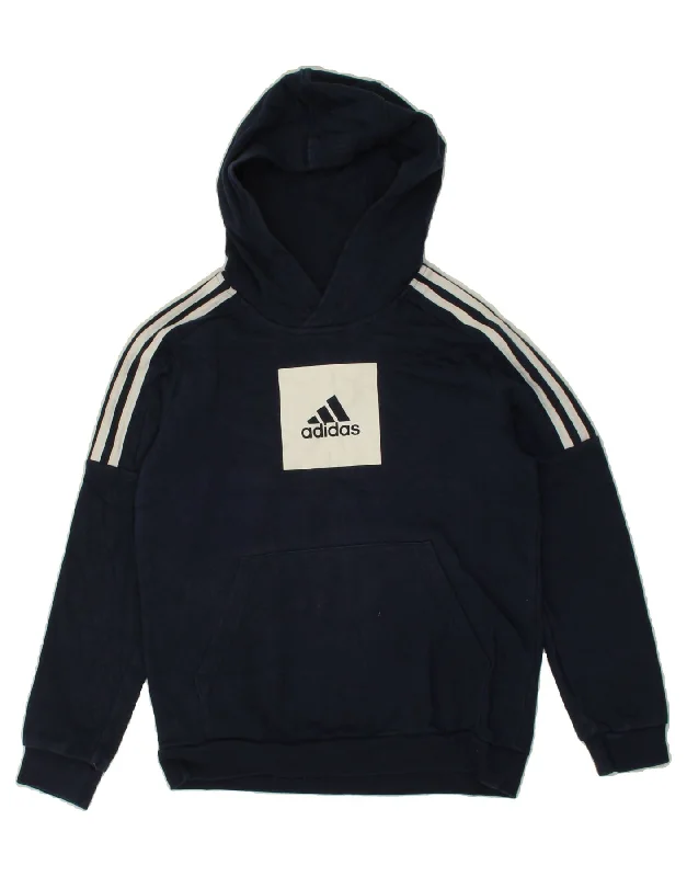 men's relaxed fit sweatshirts -ADIDAS Boys Graphic Hoodie Jumper 11-12 Years Navy Blue Cotton