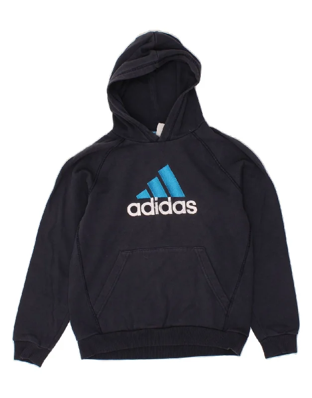 men's hoodie with pockets -ADIDAS Boys Graphic Hoodie Jumper 11-12 Years Navy Blue