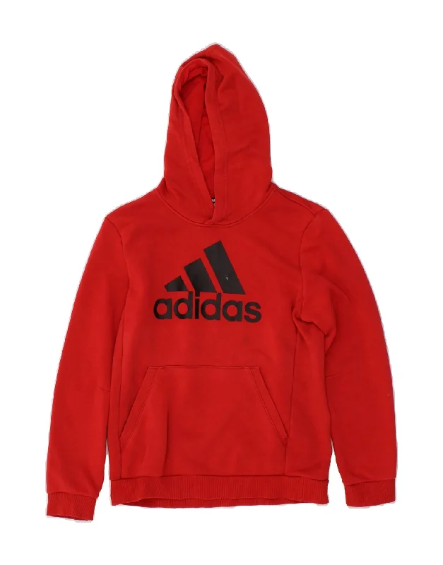 men's hoodies with bold prints -ADIDAS Boys Graphic Hoodie Jumper 11-12 Years Red Cotton