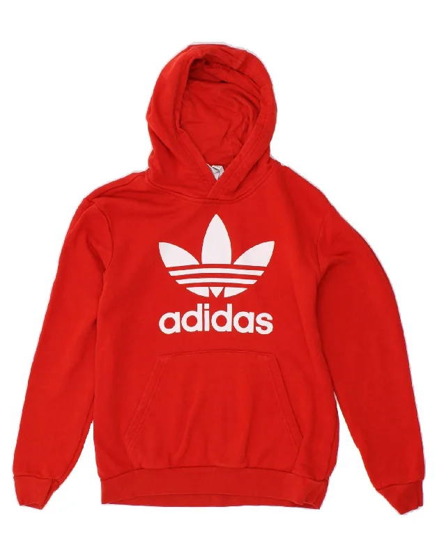 comfortable cotton sweatshirts -ADIDAS Boys Graphic Hoodie Jumper 11-12 Years Red Cotton