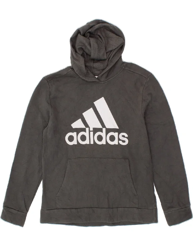 men's zip hoodie with high collar -ADIDAS Boys Graphic Hoodie Jumper 12-13 Years Large Grey Cotton