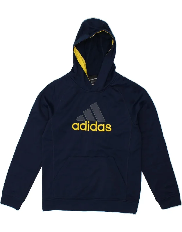 men's oversized hoodies -ADIDAS Boys Graphic Hoodie Jumper 12-13 Years Large Navy Blue Polyester