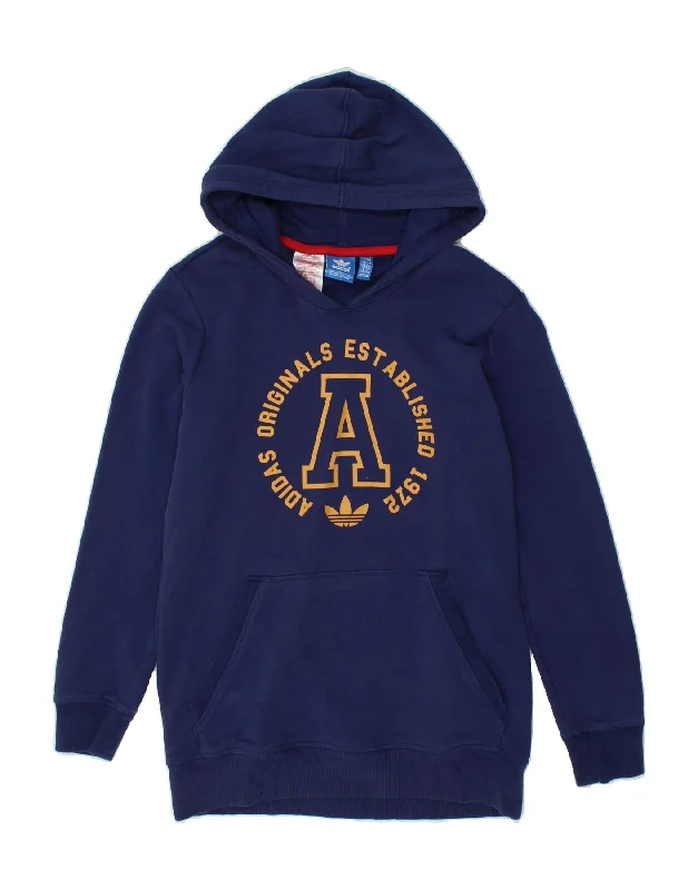 men's hoodie for casual outings -ADIDAS Boys Graphic Hoodie Jumper 12-13 Years Navy Blue Cotton