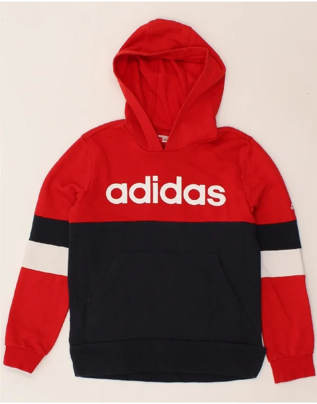 trendy zip-up sweatshirts for men -ADIDAS Boys Graphic Hoodie Jumper 12-13 Years Red Colourblock